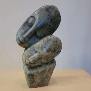 Vintage Signed Mother and Child Carved Shona Stone Abstract Sculpture